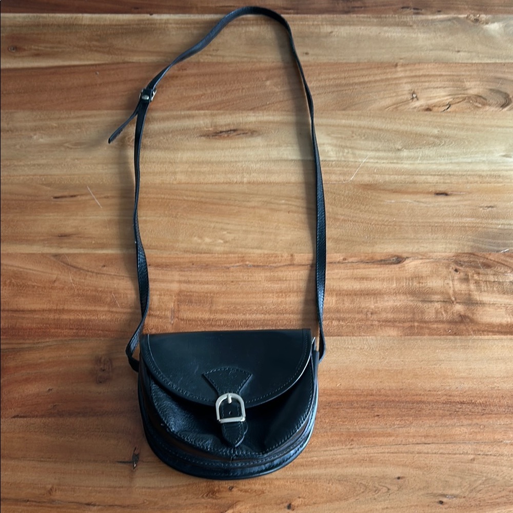 Vera Pelle Black Mini Saddlebag Leather Crossbody Bag Made in Italy